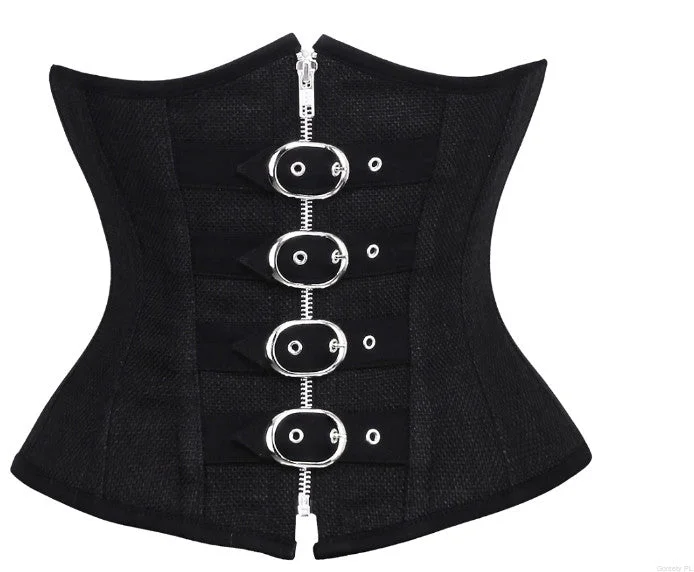 corset with layered meshes-Angelena Gothic Black Jute Underbust Corset