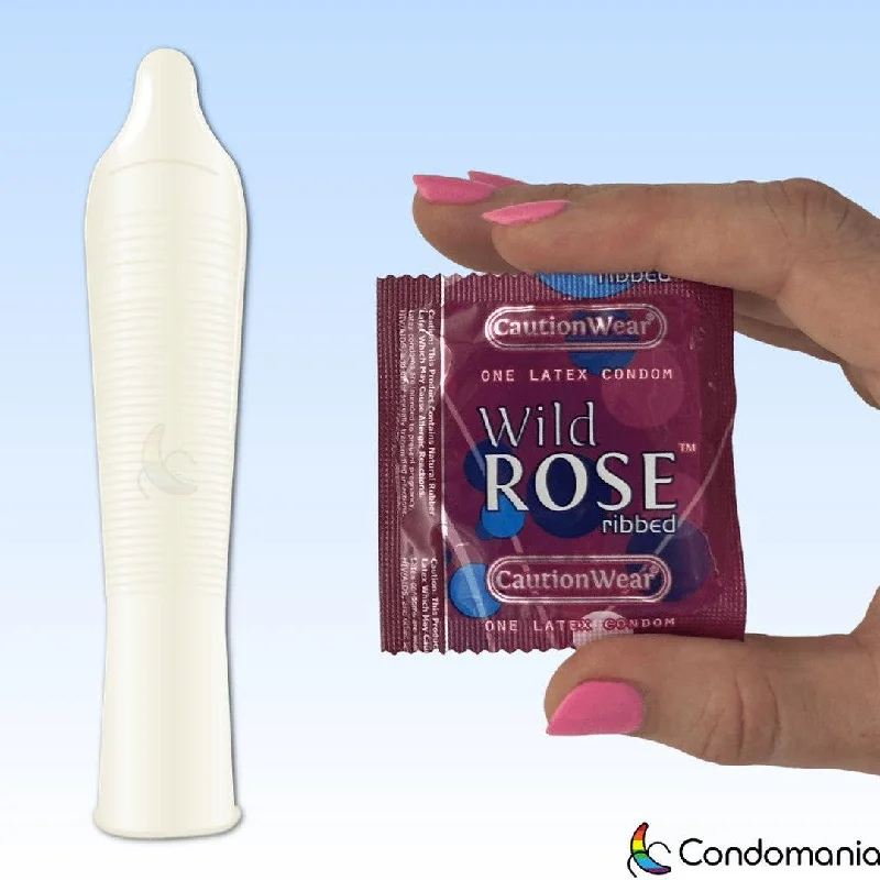 vibrating anal beads for intense anal play with easy use-Caution Wear 'Wild Rose' Ribbed Condoms