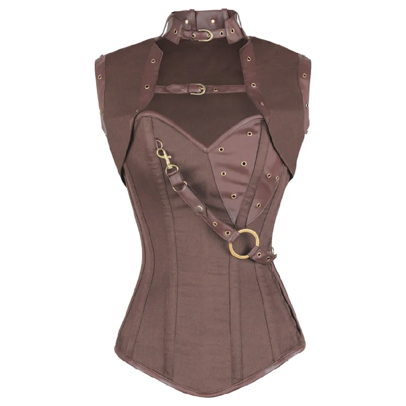 corset for bridal nets-Niria Steampunk Brown Cotton Corset with Shrug