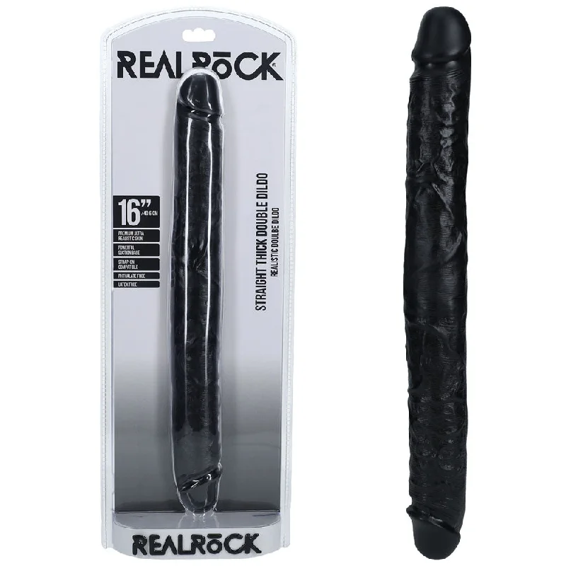 Stellar dildo-REALROCK 40cm Thick Double Dildo - Black - Black 40 cm (16'') Thick Double Dong