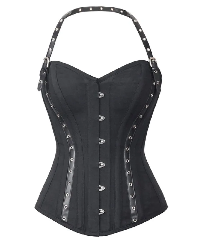 corset for retro lattices-Tanner Black Cotton Overbust Gothic Corset