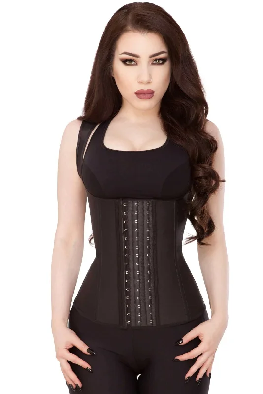 sexy lace lingerie with garter belt set-Playgirl Black Latex Waist Trainer Sports Vest