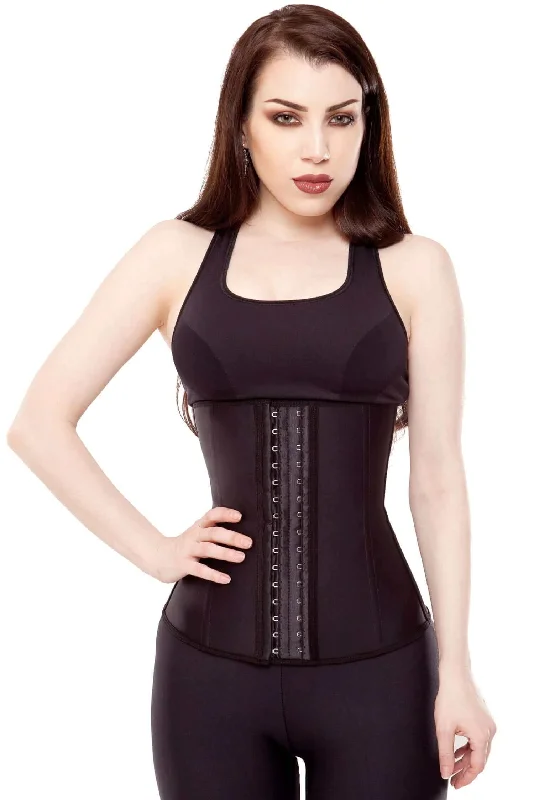 luxurious satin sleepwear with lace details-Playgirl Black Latex Work Out Waist Trainer