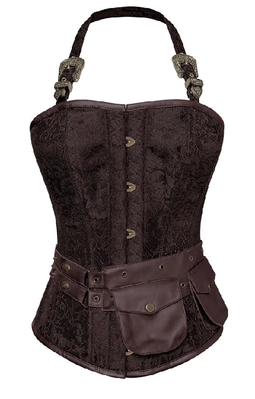 corset for gothic fibers-Newton Brown Corset with Strap and Faux Leather Pouch