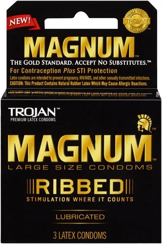 vibrating anal massager for deep and satisfying orgasms-Trojan Magnum Ribbed - 3 Pack