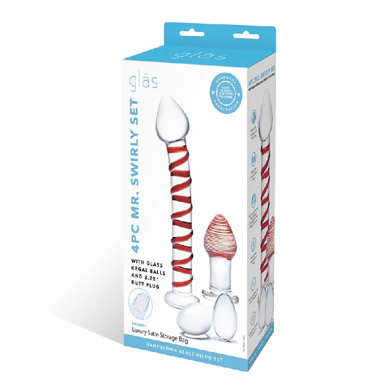 Disposable Feel Solo Masturbator-Glas Mr. Swirly Set With Glass Kegal Balls And 3.25 In. Buttplug