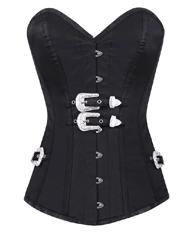 corset for body threads-Ruth Black Overbust Corset With Buckle