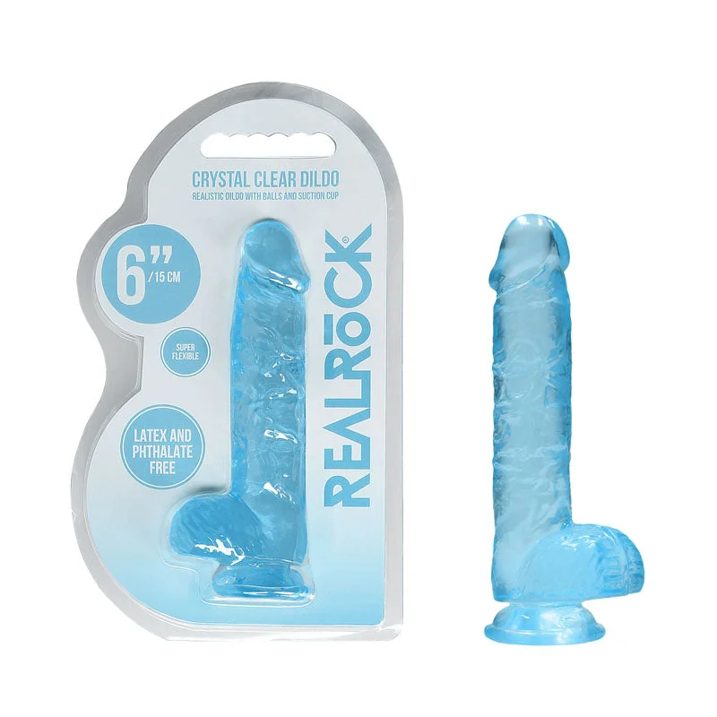 Bike-mounted dildo-REALROCK 6'' Realistic Dildo With Balls - Blue 15.2 cm Dong