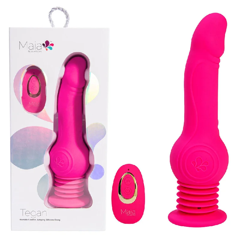 Acrylic-dry dildo-Maia TEGAN - Pink 23.6 cm USB Rechargeable Jumping Vibrating Dong with Remote