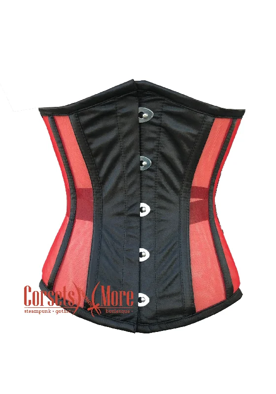 playful satin lingerie set for honeymoon nights-Plus Size Red and Black Satin Waist Cincher Underbust Halloween CorsetTop