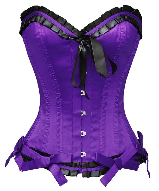 corset with sheer nets-O'Reilly Burlesque Purple Overbust Corset