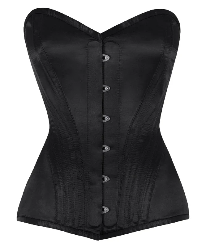 corset with sheer patterns-Nayeli Satin Overbust Black Corset