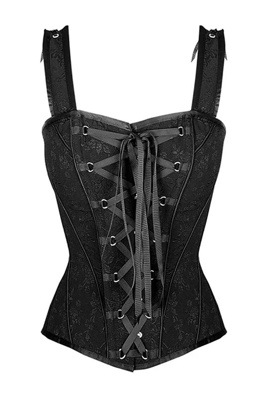 playful satin lingerie for intimate moments-Lace-Up Black Overbust Corset