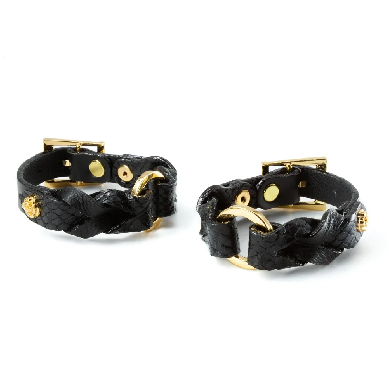 luxurious satin lingerie for bridal night-Stockroom x Melanie Rose Wrist Cuffs, Black Exotic