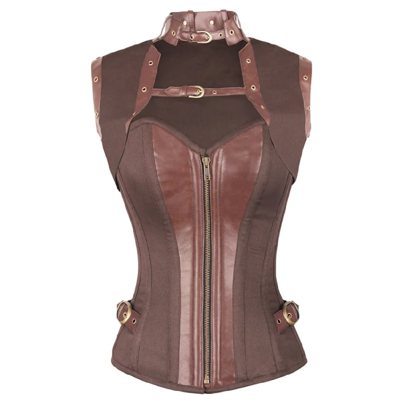 corset for vintage nets-Neuss Steampunk Brown Cotton Corset with Shrug