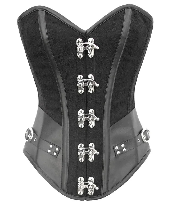 corset with sheer meshes-Shenae Instant Shape Steampunk Overbust Corset with Curved Hem