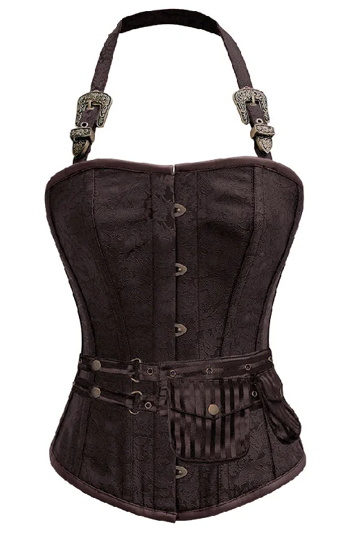 corset with floral meshes-Mulligan Brown Corset with Strap and Pouch