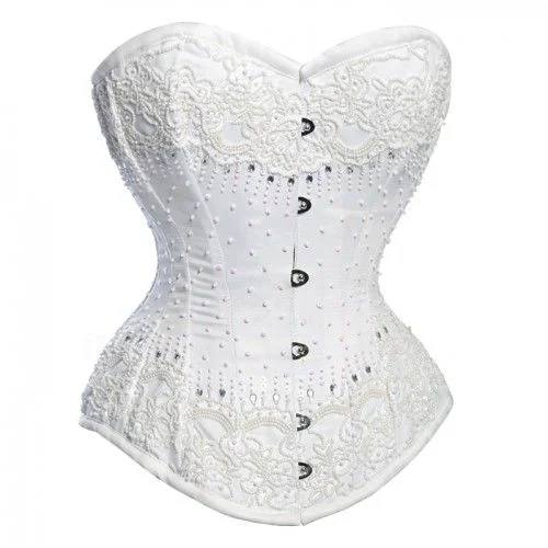 corset with floral webs-Noelani White Bridal Overbust Couture Corset