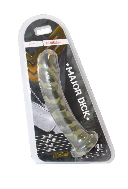 Taped-edge dildo-Si-21738 MAJOR DICK- 9" COMMANDO UNCUT GREEN CAMO DONG