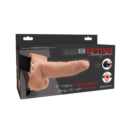 Pipedream Fetish Fantasy Series Vibrating 6 in. Hollow Strap-On With Balls Beige/Black