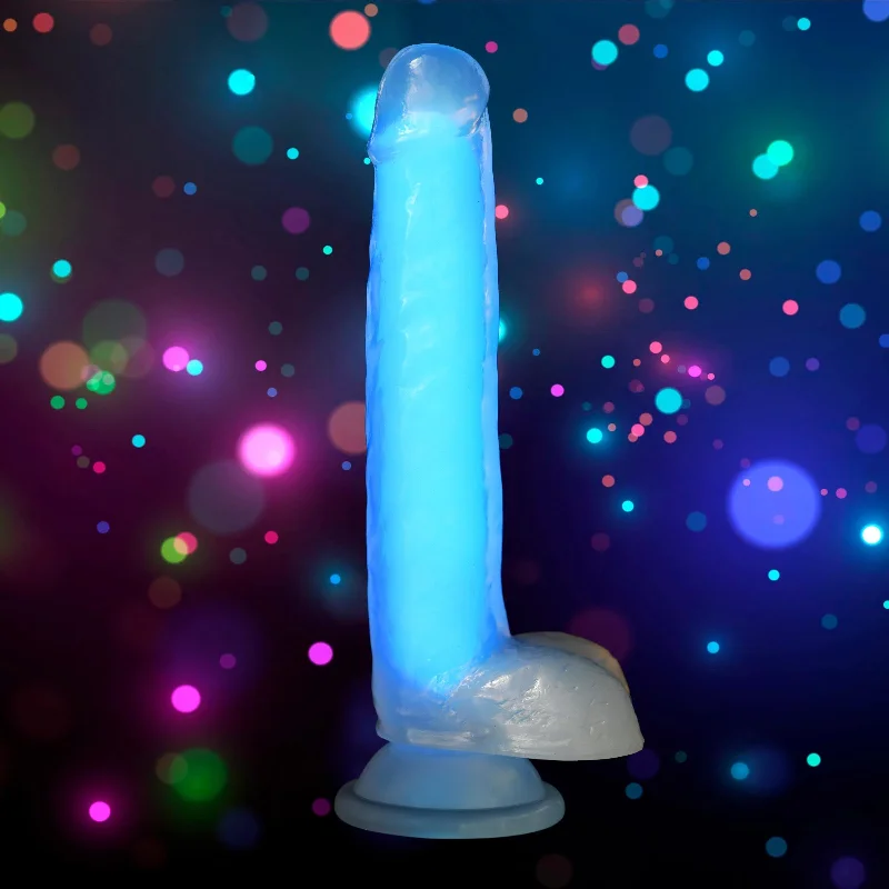 Blues-deep dildo-7 Inch Glow-in-the-dark Silicone Dildo With Balls