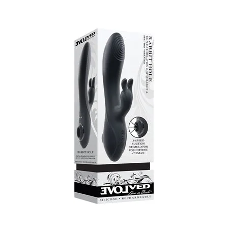 Evolved Rabbit Hole 3-in-1 Rechargeable Triple Stimulation Silicone Suction Vibrator Black