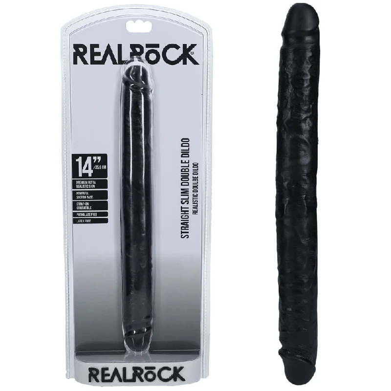 Taurus-strong dildo-REALROCK 35cm Slim Double Dildo - Black - Black 35 cm (14'') Double Dong