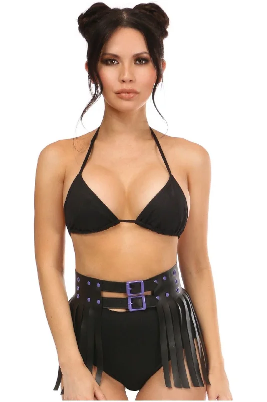 seductive satin lingerie for intimate nights-Candy Collection - Black/Purple Fringe Skirt