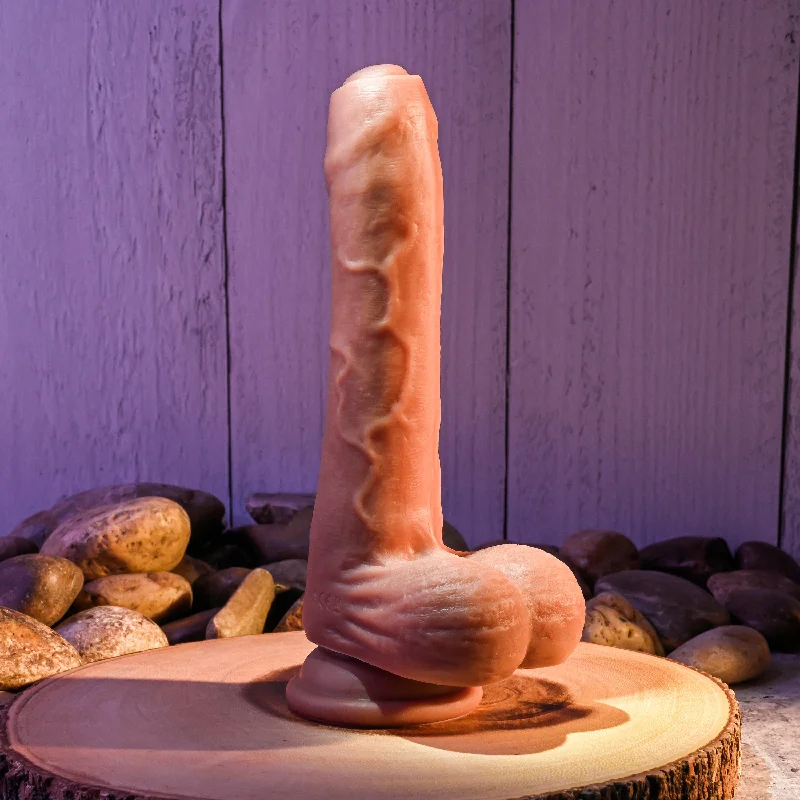 Cast-iron dildo-Peek A Boo Uncut Vibrating 8" Silicone Caramel Dildo