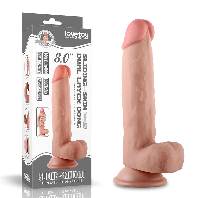 Adjustable-fit dildo-Sliding Skin Dual Layer Dong - Flesh (8'') with Flexible Skin