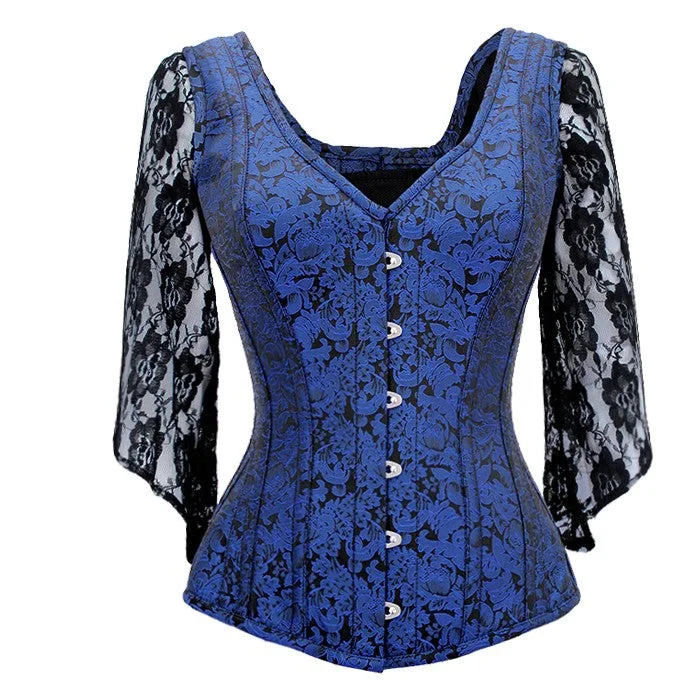 corset for club lattices-Nikita Brocade Shoulder Straps Overbust Steel Boned Corset