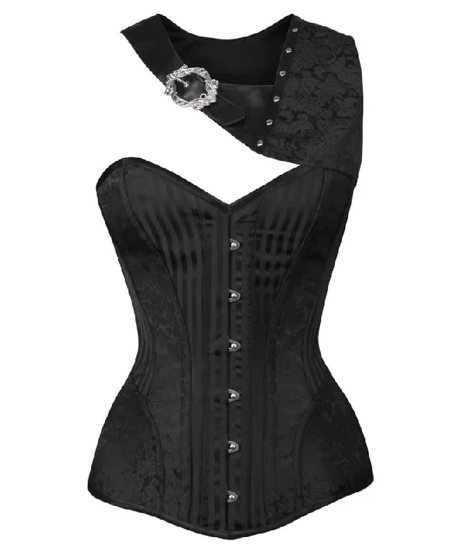 corset with floral yarns-Oxana Gothic Black Brocade Corset with Bolero