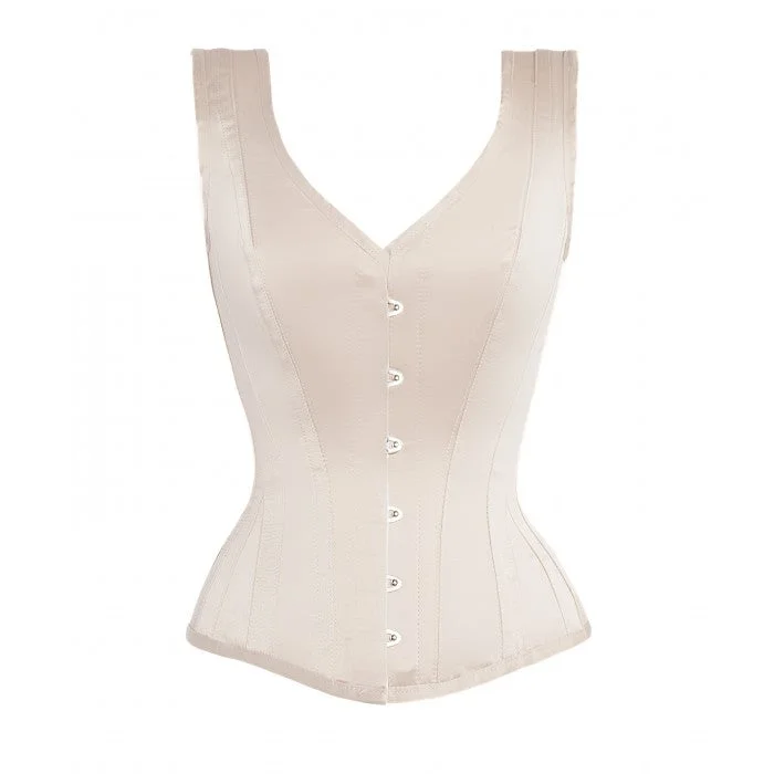 corset with asymmetrical nets-Alfred Overbust Ivory Steel Boned Corset