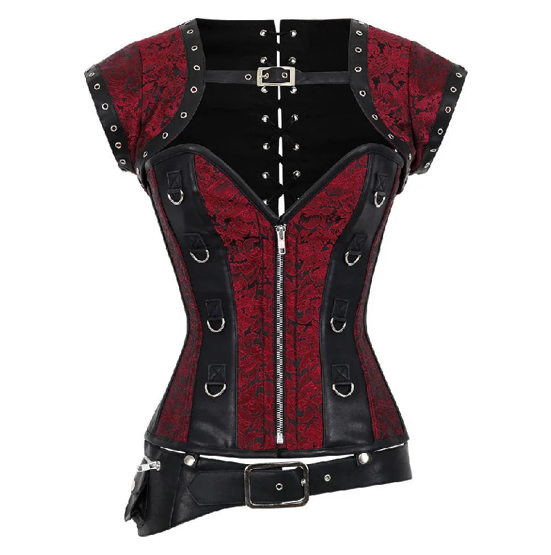 corset with lace threads-Marla Brocade & Faux Leather Gothic Corset