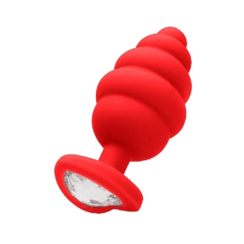 Easy-Feel Masturbator-Ouchlarge Ribbed Diamond Heart Plug - Red