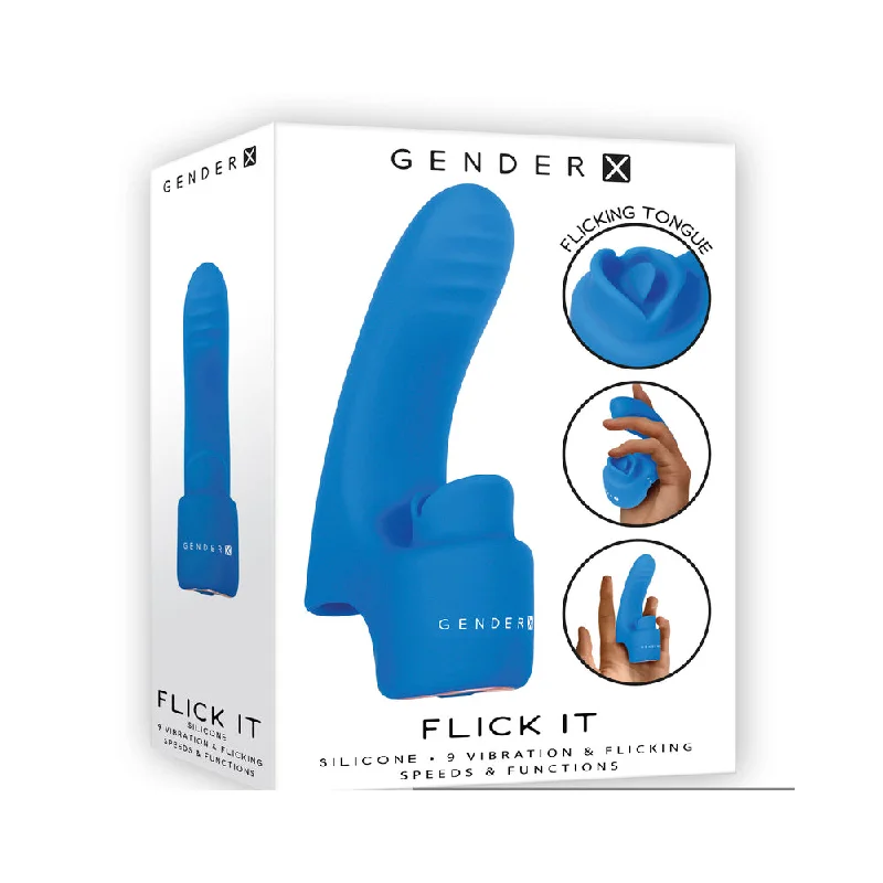 Gender X Flick It Rechargeable Flicking Dual Stimulation Silicone Finger Vibrator Blue