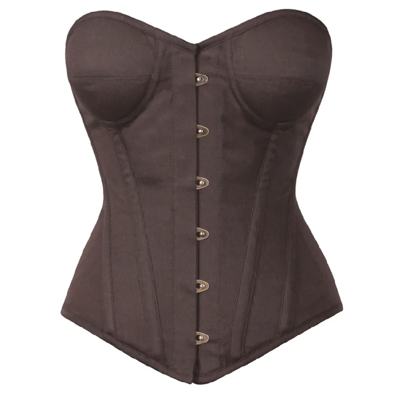 corset with pearl nets-Norton Cotton Brown Overbust Corsets with Cups