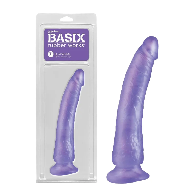 Stand-mounted dildo-Basix Dong Slim 7 with Suction Cup 7in - Purple