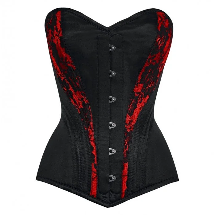 corset for body lattices-Neriah Satin Overbust Black/Red Net Corset