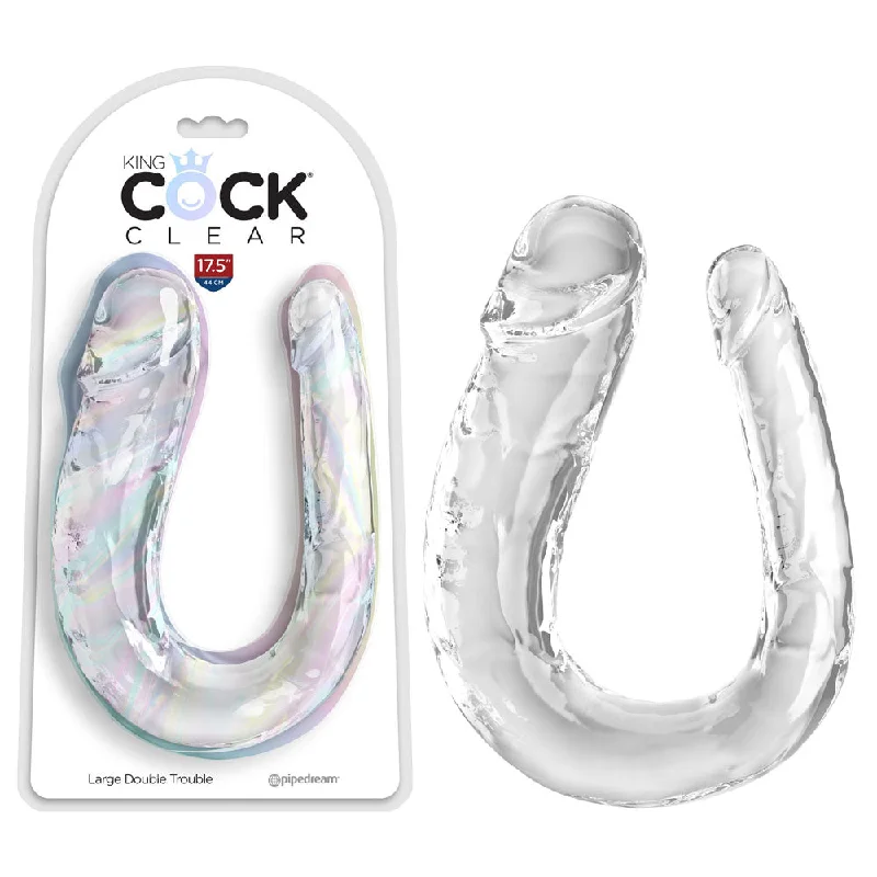 Plasma-glow dildo-King Cock Clear Large Double Trouble - Clear Large Double Penetration Dong