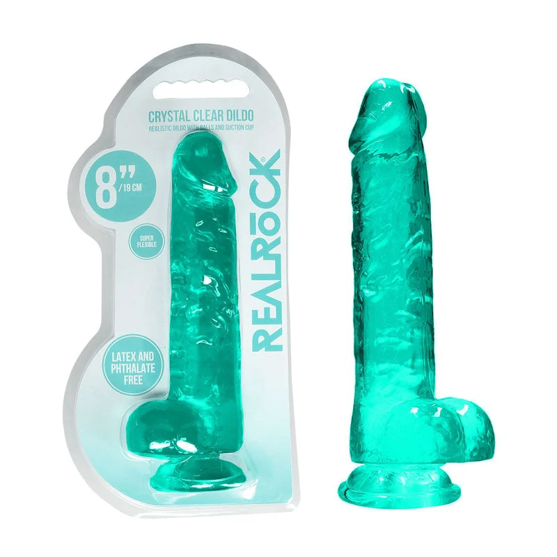 Head-worn dildo-REALROCK 8'' Realistic Dildo With Balls - Turquoise