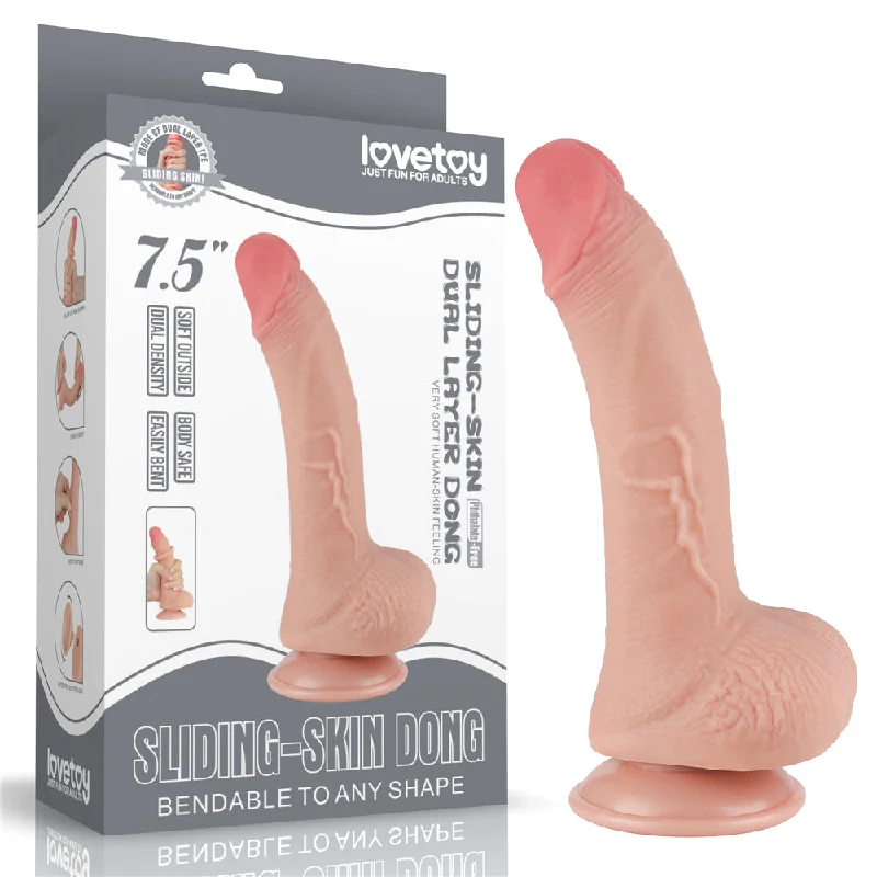 Fit-to-size dildo-Sliding Skin Dual Layer Dong - Flesh (7.5'') with Flexible Skin