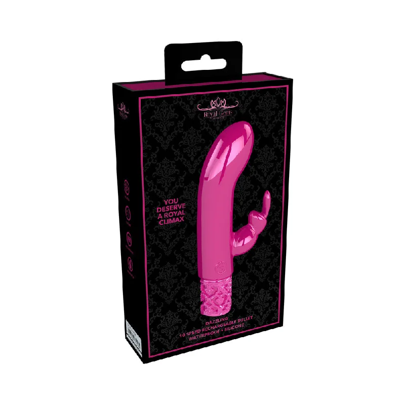 Shots Royal Gems Dazzling Rechargeable Silicone Miniature Rabbit Vibrator Pink