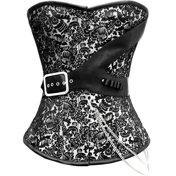 corset with studded strands-Kaillie Brocade Overbust Corset