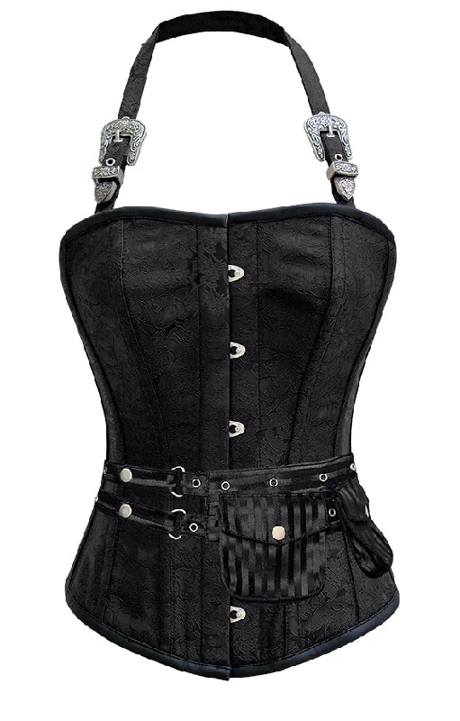 corset for festival fibers-Sienna Black Corset with Strap and Pouch