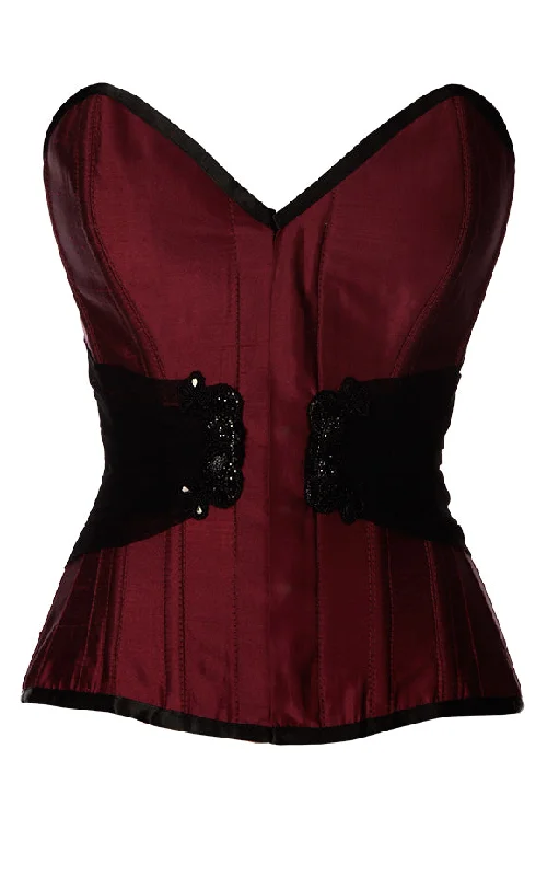 corset for bridal yarns-Brady Embroidered Burgundy Taffeta Overbust Corset