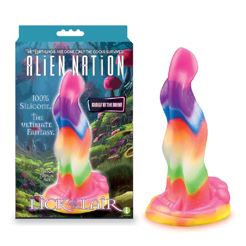 Harmonic-vibe dildo-Alien Nation - Lick Of The Lair - Glow in Dark Rainbow 17.8 cm Fantasy Dong