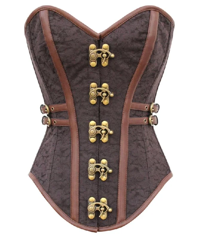 corset with layered grids-Dine Instant Shape Steampunk Brocade Corset with Side Buckles