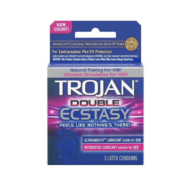 vibrating cock ring for longer-lasting erections-Trojan Double Ecstasy - 3 Pack