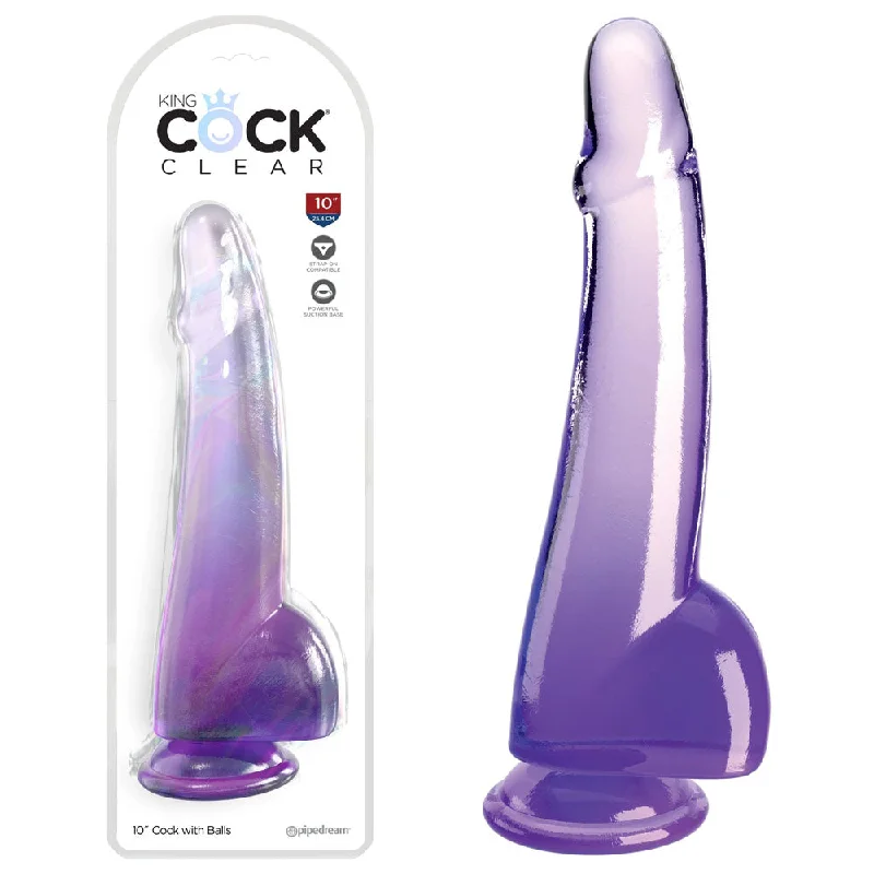 Fission-split dildo-King Cock Clear 10'' Cock with Balls - Purple